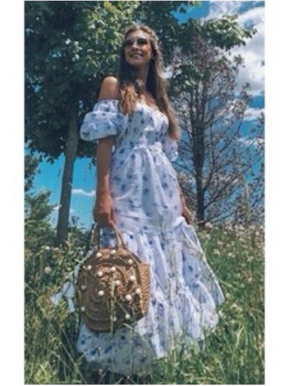 LoveShackFancy x Target Gemma Maxi Dress White Floral Puff Sleeve Smocked